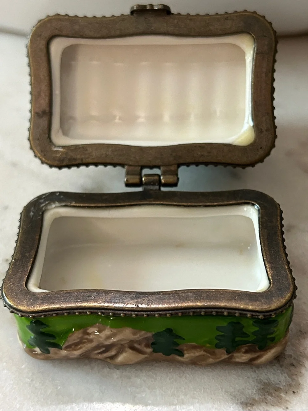 Vintage Hand Painted Porcelain Railway Steam Engine Hinged Trinket Box Train